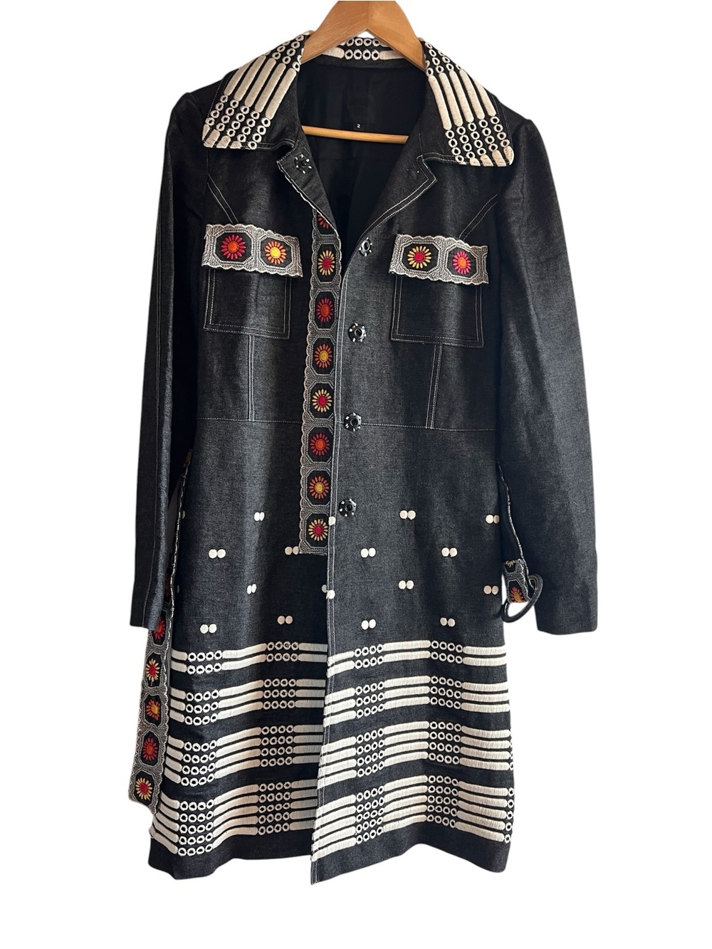 Anna Sui embroidered long line belted light denim jacket excellent condition - Picture 10 of 15